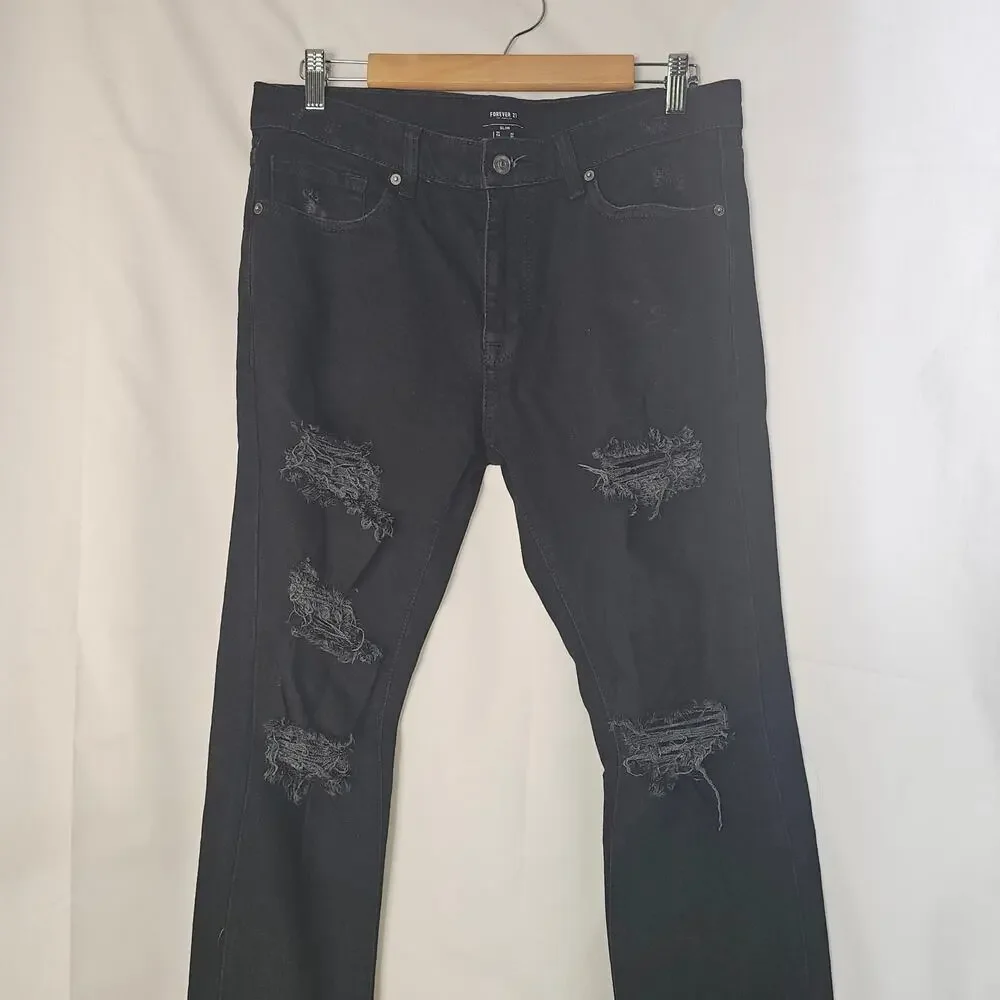 Forever 21 Mens Slim Distressed Jeans Black Size 32